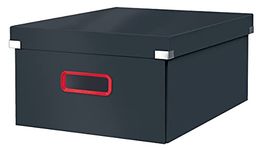 Leitz Click & Store Large Storage Box, Foldable A3 File Box with Lid, Premium Strong Cardboard Container for Home/Office Filing, Cosy Range, Velvet Grey, 53490089