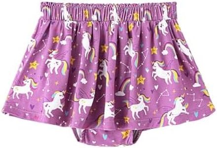 BambooBud Baby Girls Pleated Skirt with Diaper Cover Toddler Girls Cute Soft Infant Bloomers Shorts Babies Outfit Skorts, Unicorn, 12-18Months