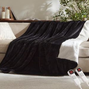 BEARKISS Electric Heated Blanket,84"x90" Heating Queen Flannel Black | ETL Certified 9 Setting Electric Heated Blanket Queen,Machine Washable Auto Off for couch Bed Office, Gifts for Women Grandpa