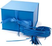 Hallmark Medium Gift Box with Lid and Shredded Paper Fill (Blue 7 inch Box) for Birthdays, Graduations, Anniversaries, Father's Day, Christmas, Valentine's Day, All Occasion