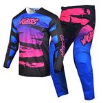 Willbros Motocross Jersey Pant Combo Men Women Motorcycle MX Gear Set Cycling Offroad Dirt Bike Adult Riding BMX ATV Pink Blue (Jersey XXXL Pants 40)