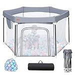 UBRAVOO Baby Playpen, Foldable Hexagon Baby Playard, Upgraded Sturdy Safety Playpen for Babies and Toddlers with Soft Breathable Mesh,Outdoor&Indoor Activity Center for Infant (Grey)