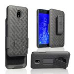 ZASE Belt Clip Holster Case for Samsung J7 2018, J7 Refine, J7 AERO, J7 TOP, J7 Star Tough Slim Rugged Protective Black Case Armor Defender Swivel Lock Kickstand (A Holster Combo Case)