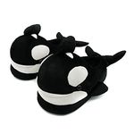 Friendly House Women's Fluffy Animal Slippers, Novelty Shark Whale Fish Slippers for Women and Men, Orca, 8.5-10.5