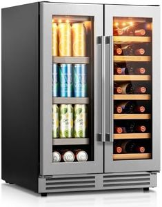 24 Inch Seamless Wine and Beverage Refrigerator,Dual Zone Wine Cooler Refrigerator with Stainless Steel Glass Door,Under Counter/Freestanding Wine Fridge Hold on 20 Bottles & 88 Cans for Home Party