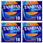 Tampons Multipack Tampax Compak Super Plus | with Applicator | 18 x 4 Packs (72) | Value Multipack | Heavy Flow, Leak Protection, Super Absorbent