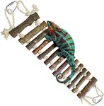 SunGrow Gecko Wooden Ladder Bridge, 43 x 8 cm, Enrichment Exercise Gym, Interactive Swing Perch for Resting, Metal Clasps for Hanging, Vertical Wood Stairs for Climbing, Reptile Accessories & Supplies