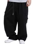 Kinghua Mens Baggy Cargo Pants Casual Loose Fit Elastic Waist Cotton Twill Cargo Pants, Black, 34