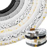 Junkin 3600 Pieces Heishi Beads 6 mm Clay Disc for Jewelry Making Handmade Speckled Flat Round Polymer Bracelet Colorful Craft Spacer Necklace Choker Earrings, Gray,White,Beige,Black