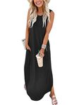 ANRABESS Women's Summer Casual Loose Short Sleeve Long T Shirt Dress Split Maxi Beach Sundress Travel Vacation Outfits, Black, XX-Large