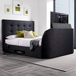 happybeds Electric TV Bed, Lannister Slate Grey Fabric Electric TV Bed, Double, King, Super King Size (Super King)