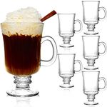 Dicunoy 6 Pack Irish Coffee Mugs, 8 oz Glass Clear Coffee Cups Stemmed, Pedestal Crystal Coffee Cup with Handle for Cappuccino, Latte, Ice Cream, Cocoa, Rum, Iced Beverage, Smoothies