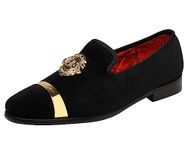 ELANROMAN Black Loafers Men Velvet Dress Wedding Dance Prom Party Shoes with Gold Buckle Plate Fashion Designer Handmade Penny Slippers Loafers Leather Shoes for Men US 12 EUR 46 Feet Lenght 305mm