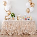 Bluekate Champagne Gold Table Skirt 9ft. Double Organza, Two Trims Party Tutu Table Skirt! Wedding Decorations Rustic Theme, Graduation, Gold Party Decorations. Table Skirts for Rectangle Tables 9ft