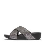 Fitflop Women's LULU Glitterball Cross Slides Sandal, Silver, 6 UK