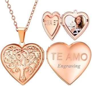 U7 TE AMO Locket Necklace That Holds Pictures Rose Gold Plated Stainless Steel Customized Image Heart Tree of Life Image Heart Lockets Pendant with 20 Inch Chain