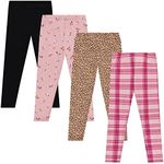 BTween Kids Girl's Fall Fashion Stretch Leggings Comfortable Bottoms Set- 4 Pack Bundle, Fuch, 12