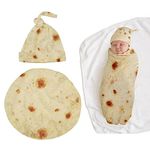 Petyoung Newborn Baby Wrap Burrito Swaddle Blanket with Hat Set, Soft Tortilla Pattern Blanket Gift for Baby Shower