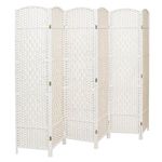 INMOZATA Hand-woven Wicker Room Divider, 6 Panel Folding Screens and Room Dividers Free Standing, White Room Partition Privacy Screen Room Divider for Bedroom Living Room Office