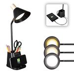 OttLite Merge LED Desk Lamp with Wireless Charging - ClearSun LED Technology, 3 Brightness Settings & Color Temperature Modes with Touch Activated Controls - Includes Storage Area for Desk Supplies