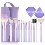 XMOSNZ Mini Makeup Brush Set 12 Pcs Makeup Brushes Set Travel Transparant Crystal Handle Foundation Brush Make Up Brushes Highlighter Makeup Contour Brush with Travel Makeup Bag Powder Puff Makeup Set