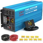 Power Inverter 5000 Watt Pure Sine Wave 24V DC to 110V/120V AC 10000W Peak Converter for Family RV Solar System with 2 AC Outlets LCD Display Remote Control 2.4A USB Charging Port and Wiring Terminal