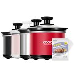 KOOC Small Slow Cooker, 0.65-Quart, Free Liners Included for Easy Clean-up, Upgraded Ceramic Pot, Nutrient Loss Reduction, Stainless Steel, Red, Round