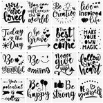 16 Pieces Stencils for Painting Inspirational Word Stencil Kit Motivational Stencils Reusable Polyester Film Template Stencils with Open Ring for Painting on Wood Wall Home Decor(7.87 x 7.87 Inches)