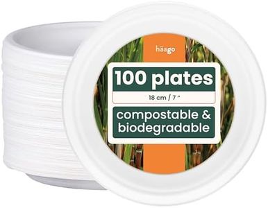 HAAGO - 100 Platos Redondos de Caña de Azúcar de 18 cm - Ecológicos y Reciclables, Ideales para Fiestas y Eventos de Grupo