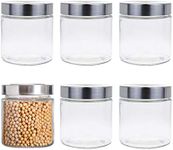 Lawei 6 Pack 27 Oz Clear Glass Jars with Stainless Steel Lids - Glass Food Canister Set Food Storage Jars for Cookie Rice Beans Pasta Snacks