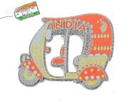 SkyWalker Delhi Wooden Auto Rickshaw Fridge Magnet (Multicolour)