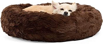 Caresful The Original Calming Donut Cat and Dog Bed in Lux Fur, Machine Washable, Orthopedic Relief, for Pets Brown (Small)