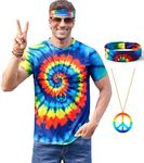 Hippie Costume for Men Women Comfortable Tie Dye Peace Theme Adult T-Shirt S