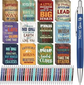 Yeaqee 72 Pcs Motivational Pens Notepads Gifts Set Inspirational Quote Pen Ballpoint Pen Small Notebook Mini Journal Bulk Gifts for Teacher Coworker Gifts Women Office School (Motivational)