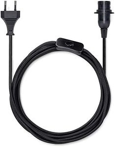 kwmobile Cavo Porta-Lampada con Interruttore - Filo Porta-lampade a Sospensione - Attacco Lampadina E14 - Corda Lunga 5m Rivestita in Tessuto Nero