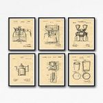 Coffee Print Set of 6 Coffee Patent Prints Coffee Blueprint Posters Coffee Machine Decor Cafe Decor Cafe Coffee Wall Art (8.3 x 11.7 (A4), Parchment)