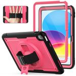 SEYMCY Case for iPad 10th Generation Case 10.9 inch 2022, Shockproof Sturdy Case with Screen Protector, 360 Rotating Hand Strap/Stand, Pencil Holder for iPad 10 Case A2696/A2757/A2777, Rose