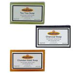 Herbal Khadi Natural Handmade Herbal Soap, 3 Multi Fragrance Herbal Soap, Like- Chandan Haldi Soap, Charcoal Soap and Tea Tree for your Face, skin and Hair uses for Men and Women (Pack of 3)