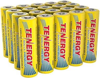 Tenergy Solla Premium Rechargeable NiMH AA Battery, 1300mAh Solar Batteries for Solar Garden Lights, Anti-Leak, Outdoor Durability, 5+ Years Performance, UL Certified, Pre-Charged 20 Pack