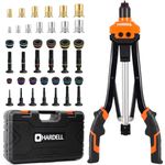 HARDELL 16" Rivet Nut Tool, Auto Release Rivnut Tool Kit with 13 Metric and SAE Mandrels, 186 Pcs Rivet nut Assortment Kit Including M3, M4, M5, M6, M8, M10, M12 Nuts, Rugged Carrying Case