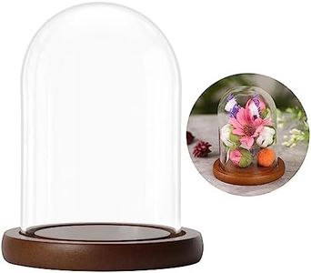 BELLE VOUS Cloche en Verre avec Socle Marron en Bois - 9,4 cm de Haut - Mini Cloche en Verre Transparent pour Lumières, Plantes, Décoration de Table