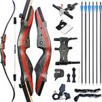 wolfman 62" Archery Recurve Bow and Arrow for Adults 20-50lbs Takedown Wooden Bow Set Recurve Bow Set for Hunting Target Shooting Right Handed (50 LBS)