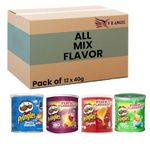 Priingles 12 x Crisps Pop & Go Travel Box Multi 4 Flavour Each 3 Mix Original, Sour Cream & Onion, Salt & Vinegar, Texas BBQ Each 40gm Your Go-To Snack Companion Sold By VR Angel