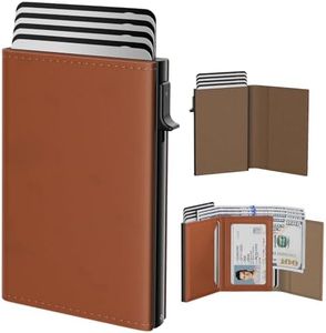 typecase Mens Wallet Card Holder: Pop Up Aluminum Case, Premium Genuine Leather, Smart, RFID Blocking, Slim, Minimalist, Front Pocket - 9-14 Card Capacity | ID Window | Cash Slot - Jet Brown
