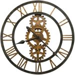 Howard Miller Crosby Wall Clock - Oversized Round Metal Analog Wall Clock with Exposed Gears, Mechanical Style, Battery Operated, Vintage Industrial Decor for Living Room, Office and Kitchen Decor