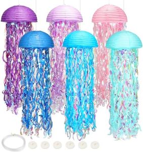 Pink Blue Purple Jellyfish Paper Lanterns, Under The Sea Party Decorations with Hooks+Rope, Hanging Jellyfish Paper Lanterns for Mermaid Party Ocean Beach, Birthday Party Baby Shower Baby Room
