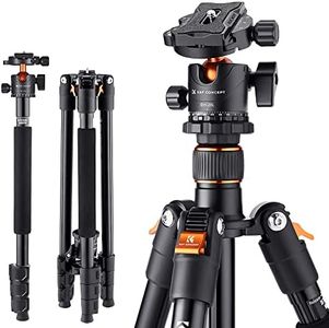 K&F Concept 64 inch/162cm Camera Tripod, Compact Aluminum Alloy Travel Tripods with 28mm Metal Ball Head 10KG/22lbs Load Capacity, Detachable Monopod, for SLR DSLR Digital Camera(B234A1+BH-28L)