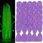 Purple Jumbo Braiding Hair Extensions 24inch Glow in the Dark Braids 5pcs Yaki Texture Synthetic Hair Accessories for Kids Girls Women
