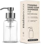 MaisoNovo Glass Foaming Hand Soap Dispenser 14 Oz | Clear Foaming Soap Dispenser Clear Bottle Silver Pump x 1 w/Labels