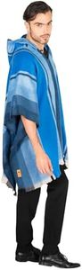 ALPAKITAS Premium Alpaca Wool Poncho – Western Hooded Cape for Men & Women – 70% Alpaca, Soft & Warm Mexican Poncho - Blue & Black Design